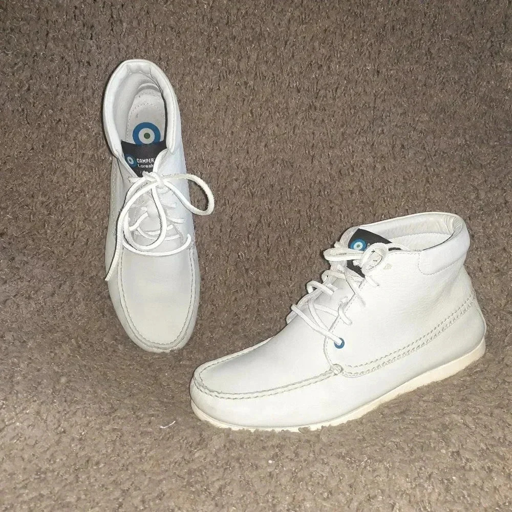 CAMPER X LOREAK MENDIAN-Moccasin Boot-Light Gray Leather-Sz 38-Near Mint-RARE-HT